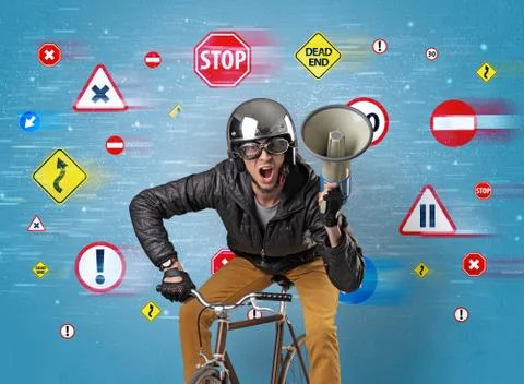 Stylish biker with highway code concept 写真素材