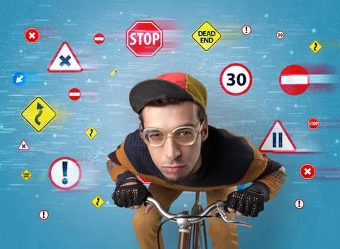 Stylish biker with highway code concept 写真素材