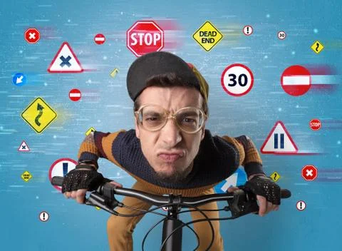 Stylish biker with highway code concept 写真素材