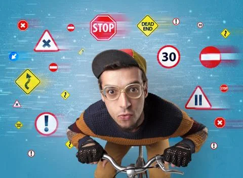 Stylish biker with highway code concept 写真素材