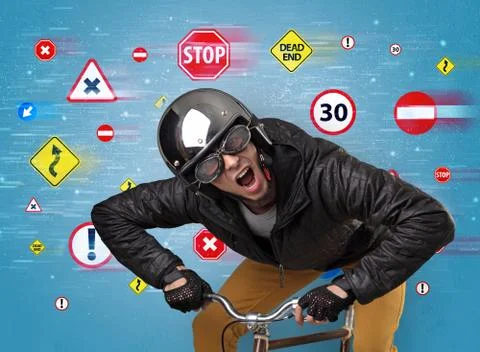 Stylish biker with highway code concept 写真素材