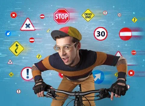 Stylish biker with highway code concept 写真素材