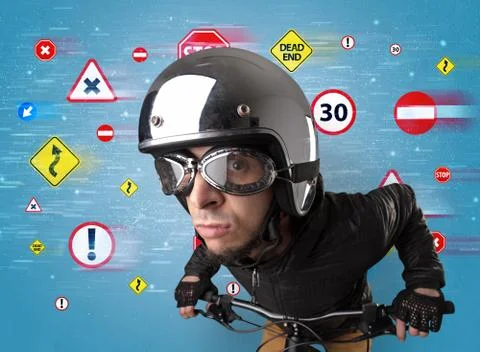 Stylish biker with highway code concept 写真素材