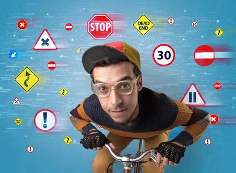 Stylish biker with highway code concept 写真素材