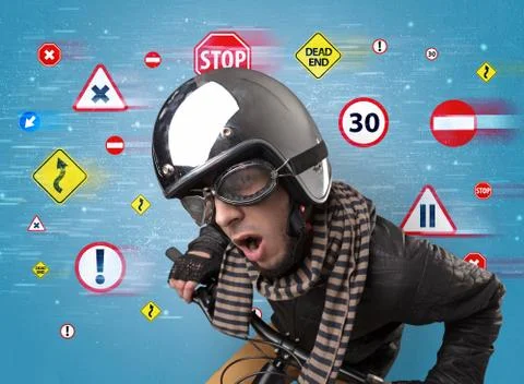 Stylish biker with highway code concept 写真素材