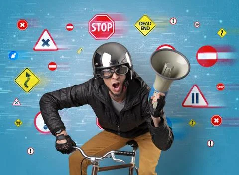 Stylish biker with highway code concept 写真素材