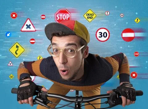 Stylish biker with highway code concept Stock Photos