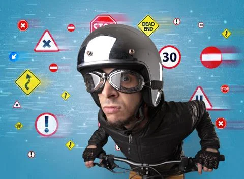 Stylish biker with highway code concept 写真素材