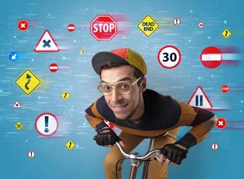 Stylish biker with highway code concept 写真素材