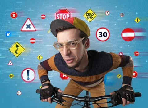 Stylish biker with highway code concept Stock Photos