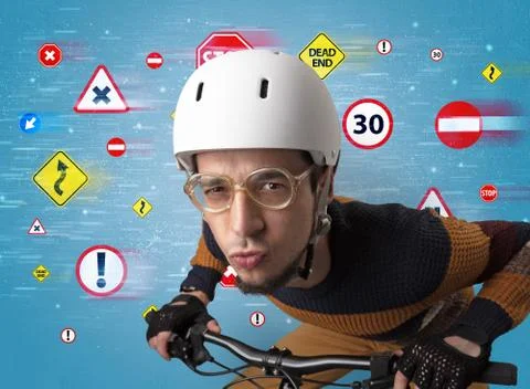 Stylish biker with highway code concept 写真素材