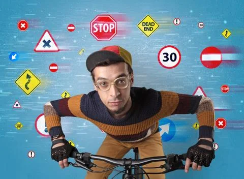 Stylish biker with highway code concept Stock Photos