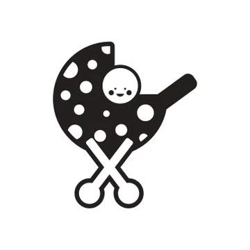 Stylish black and white icon baby in stroller Stock Illustration