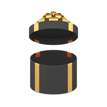 Stylish black open circle gift box with luxury bow ribbon festive prize 3d .. Stock Illustration