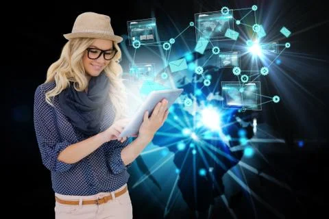 Stylish blonde using tablet pc email and interfaces Stock Illustration