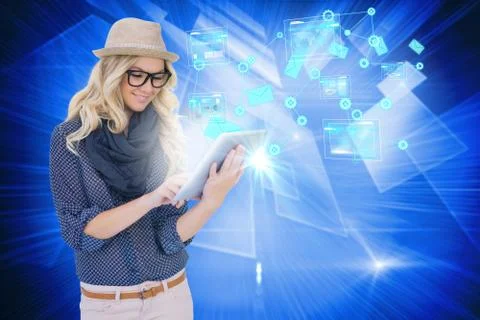 Stylish blonde using tablet pc email and interfaces Stock Illustration