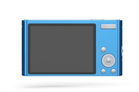 Stylish blue compact pocket digital camera isolated on white background Stock Illustration