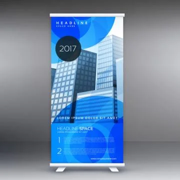 Stylish blue roll up banner template design for business presention Ilustración de archivo