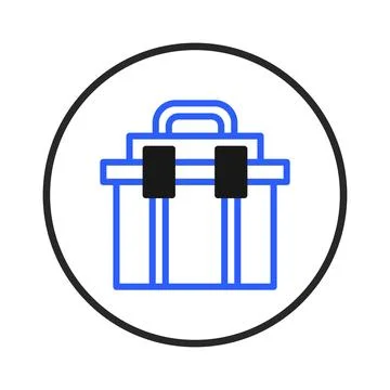 Stylish blue toolkit icon within dark circle conveys maintenance, repair, a.. Stock Illustration