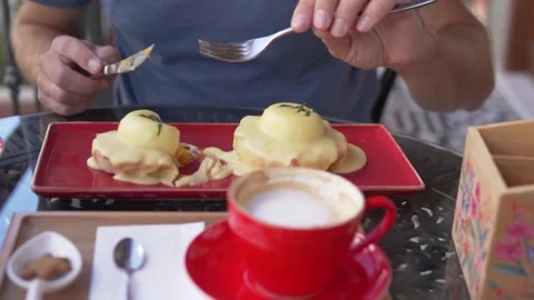 Stylish breakfast in a cafe in Turkey Stock Footage 209491654