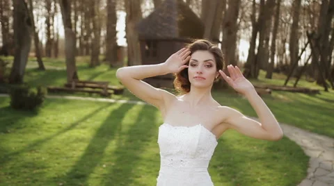 Stylish bride posing on camera Stock Footage 62450967