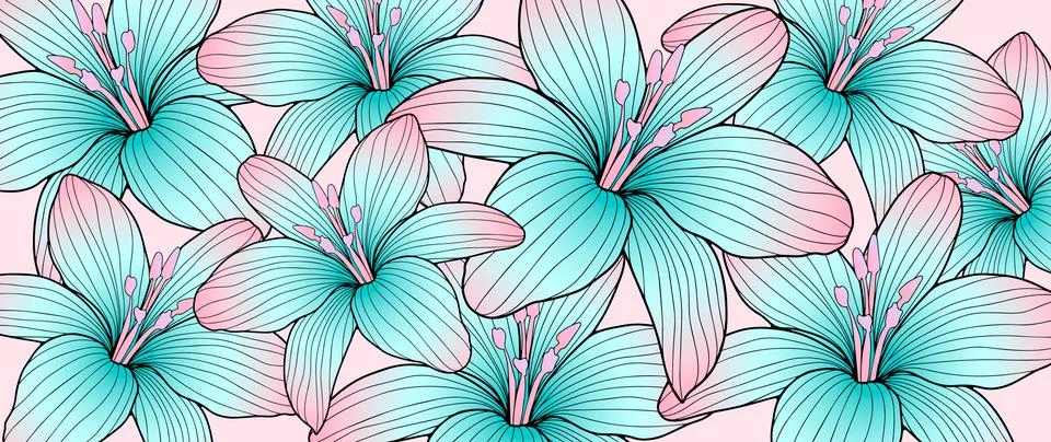 Stylish bright vector floral background with blue lilies Stock Illustration