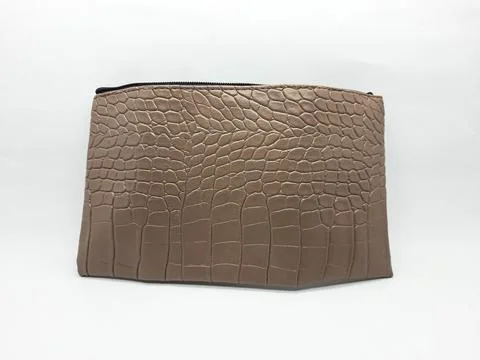 Stylish brown crocodile skin pattern clutch bag isolated on white backdrop Stock Photos