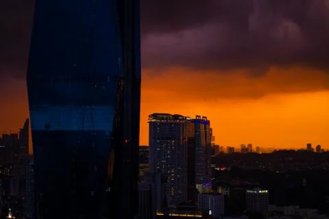 Stylish building under construction skyscraper KL 118 at sunset. Gorgeous vie Stock Photos