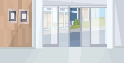 Stylish cabinet interior empty no people workspace room with panoramic window Illustrazione stock