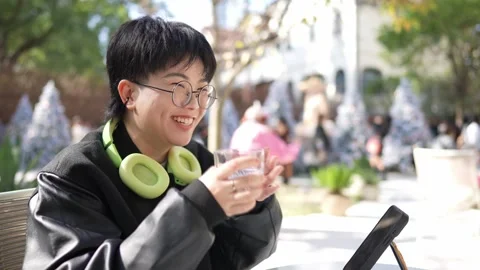 A stylish cafe that is a hot topic on SNS in Shanghai, China. Many people are Stock Footage 300929920
