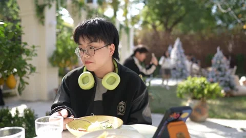 A stylish cafe that is a hot topic on SNS in Shanghai, China. Many people are Stock-Footage 300934840