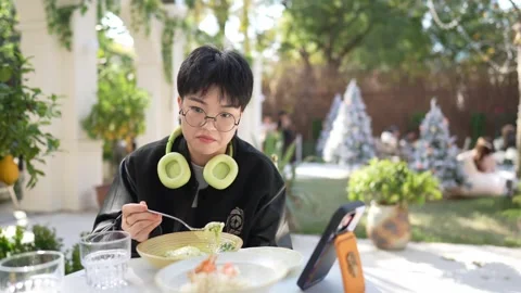 A stylish cafe that is a hot topic on SNS in Shanghai, China. Many people are Stock Footage 300936291