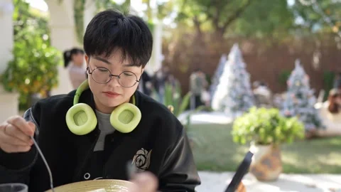 A stylish cafe that is a hot topic on SNS in Shanghai, China. Many people are Stock Footage 300936585