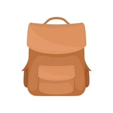 Stylish casual brown backpack. Soft leather rucksack with small pockets. Flat Stock Illustration