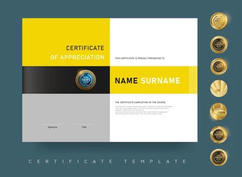 Stylish certificate template with bold grid layout creative yellow and blac.. Stock Illustration