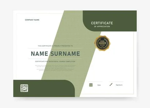 Stylish certificate template featuring curved green layout, patterned backg.. Illustrazione stock