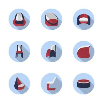 Stylish chairs flat color vector icons Stock Illustration