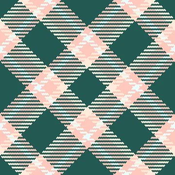 Stylish checkered seamless pattern design. Pink, white, and dark green square Stock Illustration
