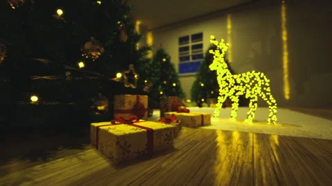 Stylish Christmas interior featuring soft lighting and decorations Stock Footage 342433846
