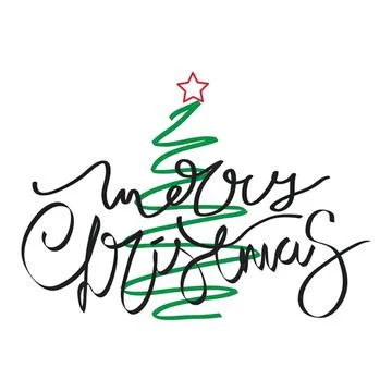 Stylish christmas tree with handwritten message and star Stock Illustration