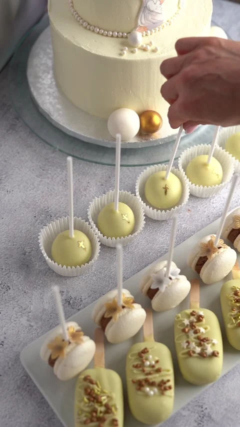 Stylish collection of gourmet cake pops and sweets with delicate decorations Stock Footage 325675267