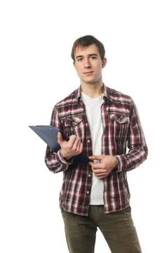 Stylish college student posing with notebook Stock Photos