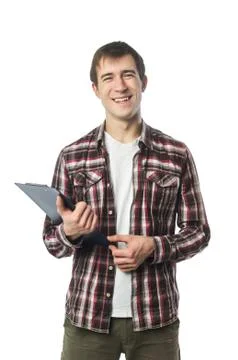 Stylish college student posing with notebook Stock Photos