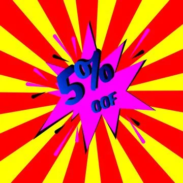 Stylish colorful retro comic speech bubble.Comic Effects text 5% OFF. carto.. Stock Illustration
