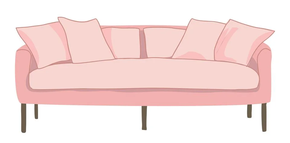 Stylish comfortable pink sofa vector isolated. Stock Illustration