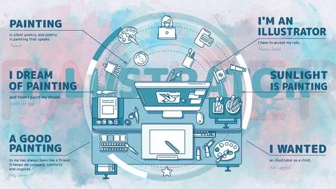 Stylish composition on the topic of the profession of illustrator. Stock Illustration