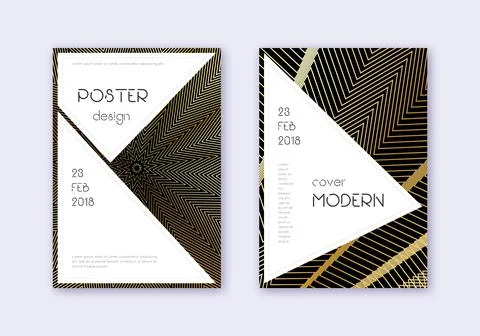 Stylish cover design template set. Gold abstract l 스톡 일러스트