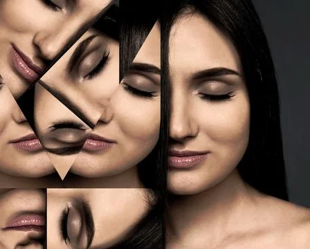 Stylish creative artwork. Portrait of beautiful woman made with face photo .. Stock Photos