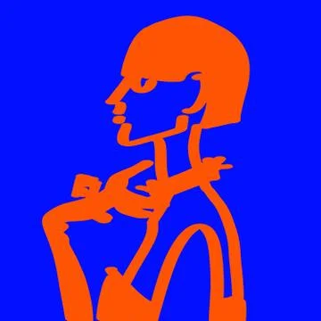 Stylish creative drawing profile of stylish fashionable girl red outline on blue Stock-Illustration