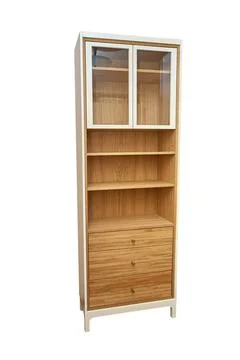 Stylish cupboard made with solid oak timber and veneer isolated on white Stock Photos